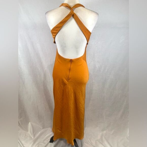 ASOS Design orange twisted halter backless satin midi dress size 4 - Picture 6 of 9